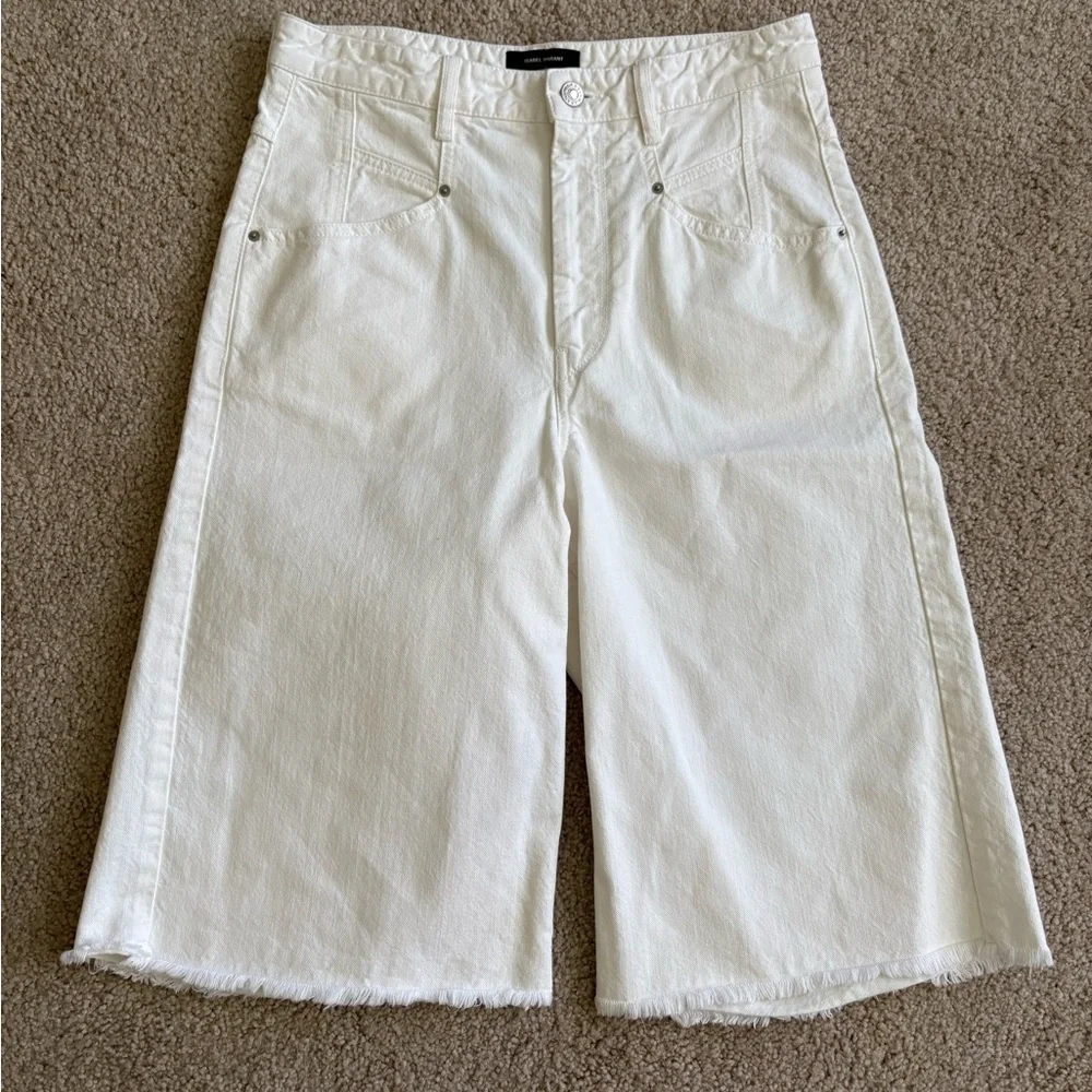 Isabel Marant Natalina wide leg long denim shorts in white size 30